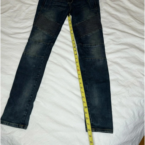 Pierre Balmain panelled distressed jeans motto biker Made in Italy size 27 - Picture 8 of 16